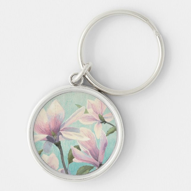 Rosan blomstrar från söderna rund silverfärgad nyckelring (Framsidan)