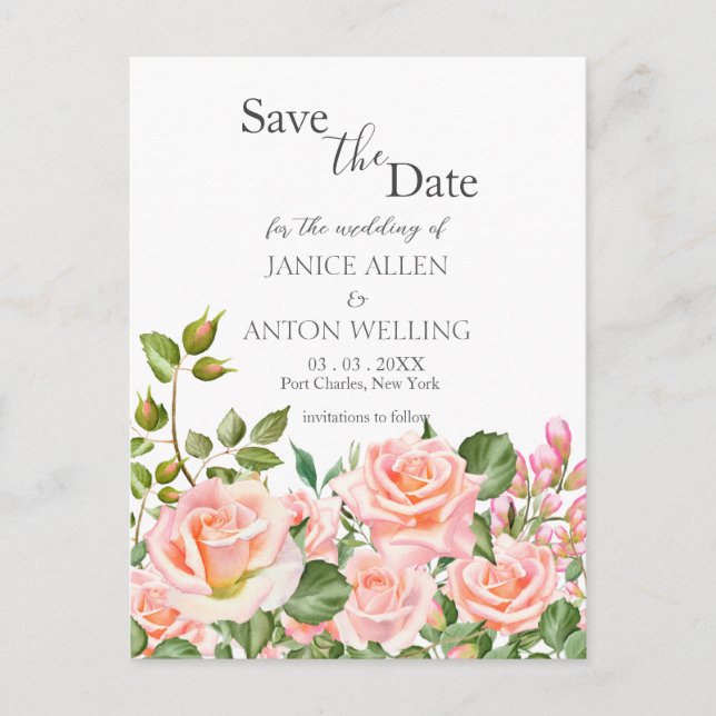  Rosan Botaniska Bröllop spara datum Vykort (Framsida)