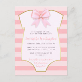 Rosan Bow & Guld Baby Shower för Cute Flicka Inbjudan Vykort