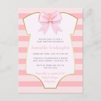  Rosan Bow & Guld Baby Shower för Cute Flicka Inbjudan Vykort