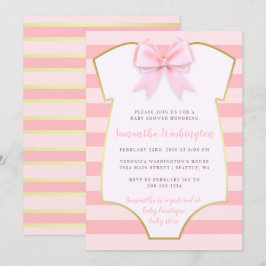 Rosan Bow & Guld Baby Shower för Cute Flicka Inbjudningar
