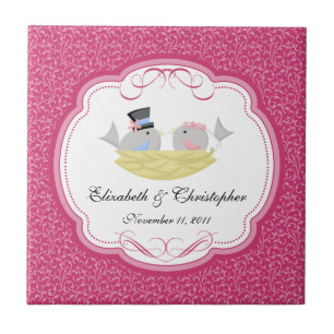 Rosan bröllop Bride Groom Birds Keepsak Tiles Kakelplatta