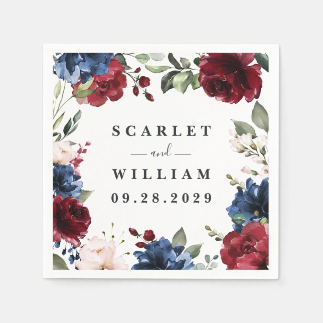  Rosan Bröllop i Burgundy Pappersservett (Framsidan)
