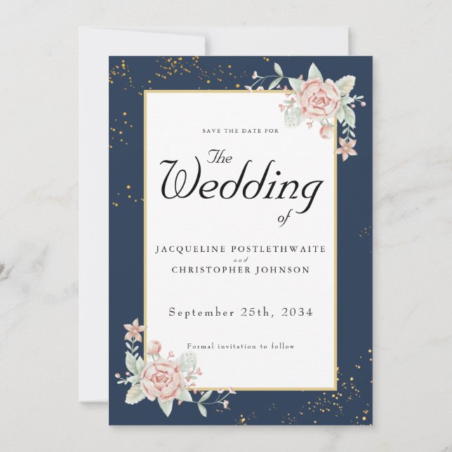  Rosan Bröllop spara datum Inbjudningar (Baksida)