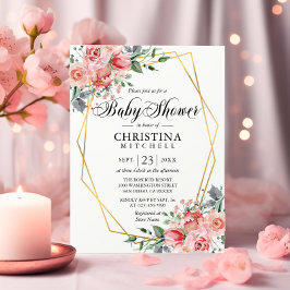 Rosan Dusty Ro Baby Shower för vattenfärgsBlommigt Inbjudningar