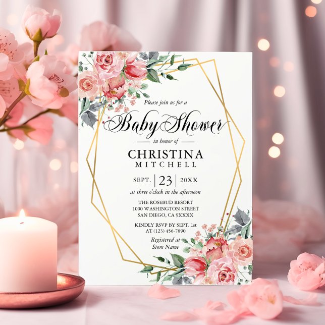 Rosan Dusty Ro Baby Shower för vattenfärgsBlommigt Inbjudningar (Watercolor Floral Pink Dusty Rose Baby Shower Invitation)
