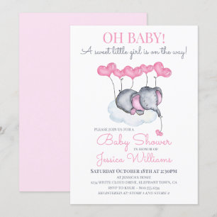 Rosan Elephant på Cloud Baby Shower Inbjudningar