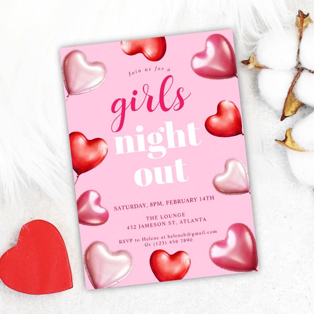 Rosan Girly Cute Girls nattetid ut Party Inbjudningar (Pink Girly Cute Fun Girls Night Out Party Invitation)