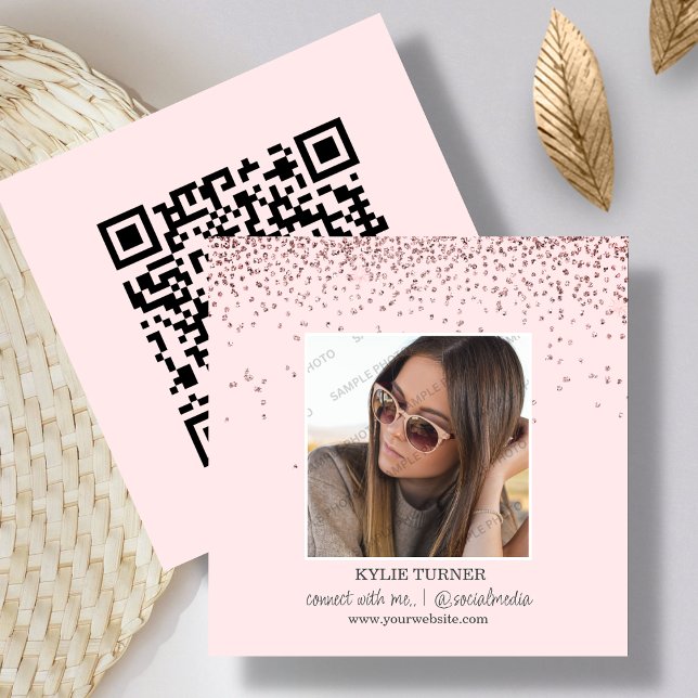  Rosan Glitter | Foto Social Media QR-kod Fyrkantigt Visitkort (Skapare uppladdad)