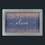 Rosan Glitter Monogram för marinblå Ro Guld<br><div class="desc">Navy Blue and Ro Guld -  Rosa Gnistra Glitter Script Monogram Namn Bälte Buckle. Detta gör perfekt studenten,  söt 16 16,  18,  21,  30,  40,  50,  60,  70,  80,  90:e,  100-årsdag,  bröllop,  möhippa,  årsdag,  babydusch eller bachelorette-gåva till någon som glam lyx och chic stilar.</div>