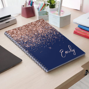 Rosan Glitter Monogram för marinblå Ro Guld Anteckningsbok