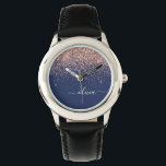Rosan Glitter Monogram för marinblå Ro Guld Armbandsur<br><div class="desc">Navy Blue and Ro Guld -  Rosa Gnistra Glitter Script Monogram Namn Watch. Det gör perfekten söt 16-årsjubileum,  bröllop,  möhippa,  årsdag,  babydusch eller bachelorette-fest för någon som glam lyxen och chic stilar i kärlek.</div>