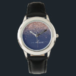 Rosan Glitter Monogram för marinblå Ro Guld Armbandsur<br><div class="desc">Navy Blue and Ro Guld -  Rosa Gnistra Glitter Script Monogram Namn Watch. Det gör perfekten söt 16-årsjubileum,  bröllop,  möhippa,  årsdag,  babydusch eller bachelorette-fest för någon som glam lyxen och chic stilar i kärlek.</div>