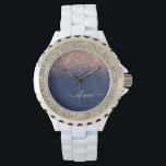 Rosan Glitter Monogram för marinblå Ro Guld Armbandsur<br><div class="desc">Navy Blue and Ro Guld -  Rosa Gnistra Glitter Script Monogram Namn Watch. Det gör perfekt studenten,  födelsedag,  bröllop,  möhippa,  årsdag,  babydusch eller bachelorette-fest till någon som glam lyx och chic stilar.</div>