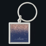 Rosan Glitter Monogram för marinblå Ro Guld Fyrkantig Silverfärgad Nyckelring<br><div class="desc">Ro Guld -  Rosa och marinblå Gnistra,  Monogram Namn nyckelringar (Nyckelring). Det gör perfekten söt 16-årsjubileum,  bröllop,  möhippa,  årsdag,  babydusch eller bachelorette-fest för någon som glam lyxen och chic stilar i kärlek.</div>