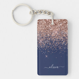 Rosan Glitter Monogram för marinblå Ro Guld Nyckelring