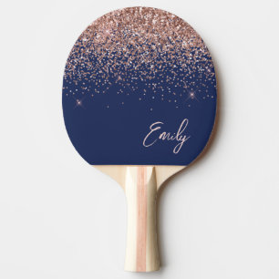  Rosan Glitter Monogram för marinblå Ro Guld Pingisracket