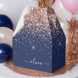 Rosan Glitter Monogram för marinblå Ro Guld Presentaskar