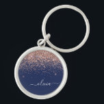 Rosan Glitter Monogram för marinblå Ro Guld Rund Silverfärgad Nyckelring<br><div class="desc">Ro Guld -  Rosa och marinblå Gnistra,  Monogram Namn nyckelringar (Nyckelring). Det gör perfekten söt 16-årsjubileum,  bröllop,  möhippa,  årsdag,  babydusch eller bachelorette-fest för någon som glam lyxen och chic stilar i kärlek.</div>