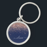 Rosan Glitter Monogram för marinblå Ro Guld Rund Silverfärgad Nyckelring<br><div class="desc">Ro Guld -  Rosa och marinblå Gnistra,  Monogram Namn nyckelringar (Nyckelring). Det gör perfekten söt 16-årsjubileum,  bröllop,  möhippa,  årsdag,  babydusch eller bachelorette-fest för någon som glam lyxen och chic stilar i kärlek.</div>
