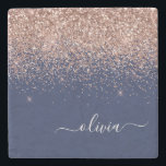 Rosan Glitter Monogram för marinblå Ro Guld Stenunderlägg<br><div class="desc">Navy Blue and Ro Guld -  Rosa Gnistra Glitter Skript Monogram Namn Stone Tile. Det gör perfekt studenten,  söt 16-årsdag,  bröllop,  möhippa,  årsdag,  babydusch eller bachelorette-fest till någon som kärlek glam lyx och chic stilar.</div>