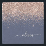 Rosan Glitter Monogram för marinblå Ro Guld Stenunderlägg<br><div class="desc">Navy Blue and Ro Guld -  Rosa Gnistra Glitter Skript Monogram Namn Stone Tile. Det gör perfekt studenten,  söt 16-årsdag,  bröllop,  möhippa,  årsdag,  babydusch eller bachelorette-fest till någon som kärlek glam lyx och chic stilar.</div>