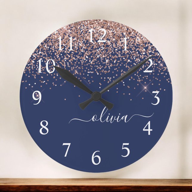  Rosan Glitter Monogram för marinblå Ro Guld Stor Klocka (Skapare uppladdad)
