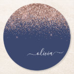 Rosan Glitter Monogram för marinblå Ro Guld Underlägg Papper Rund<br><div class="desc">Ro Guld och Blå - Pappra Glitter för den  Rosa Gnistra,  Monogram Namn. Det gör perfekt studenten,  födelsedag,  bröllop,  möhippa,  årsdag,  babydusch eller bachelorette-fest till någon som glam lyx och chic stilar.</div>