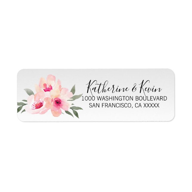 Rosan Grått Flowers-Returadress för vattenfärgBlom Returadress Etikett (Framsidan)