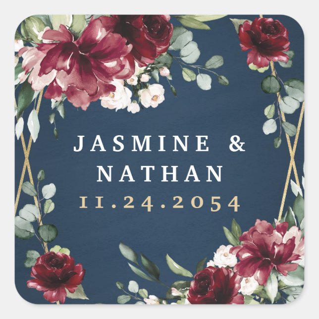  Rosan Guld Blommigt Bröllop Fyrkantigt Klistermärke (Framsida)