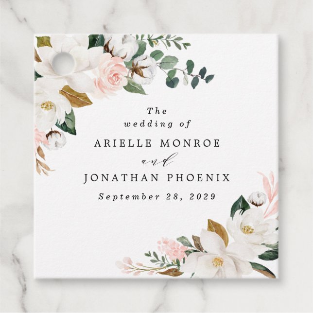  Rosan Guld och  och  Magnolia-Blommigten Bröllop Gåvor Etiketter (Framsida)