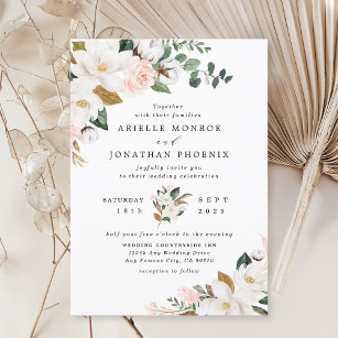  Rosan Guld och  och  Magnolia-Blommigten Bröllop Inbjudningar