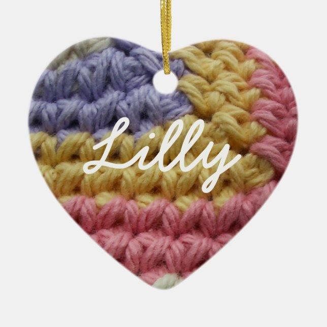 Rosan, gult och lavendelvirkningen syr julgransprydnad keramik (Framsidan)