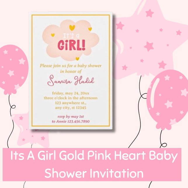Rosan  Heart Baby Shower för flicka i Guld Inbjudningar (Skapare uppladdad)