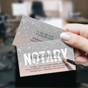 Rosan i Mobile Notary Public Silver Glitter Namnte Visitkort