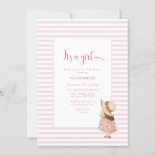 Rosan Linjer Baby Shower för en flicka-vattenfärg Inbjudningar