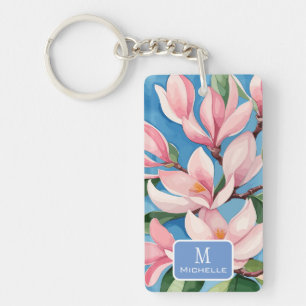 Rosan Magnolia Modern Art Blue Monogram Nyckelring