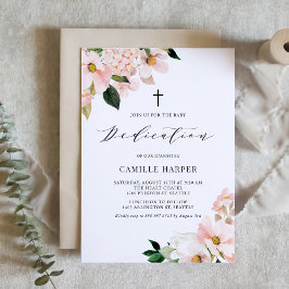 Rosan Magnolia och Hydrangea Baby Dedication Inbjudningar