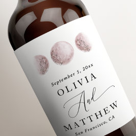 Rosan Måne | Elegant Script Celestial Bröllop Vinflaska Etikett