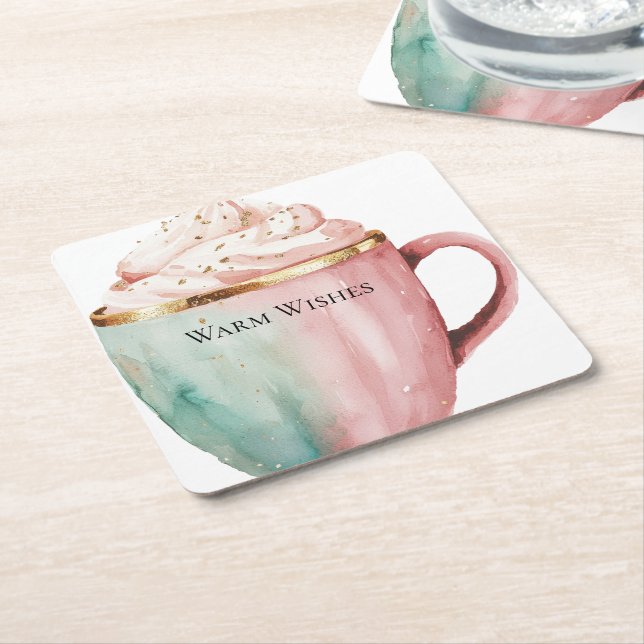 Rosan Mint Warm Önskemål i  Kakao Guld Underlägg Papper Kvadrat (Vinklad)