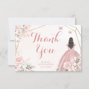 Rosan och Guld Blommigt Quinceanera Tack Kort