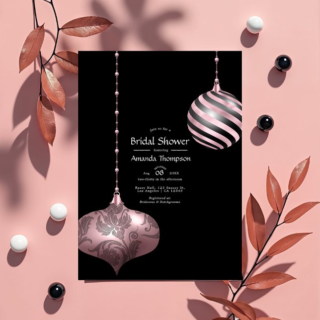  Rosan och Guld-Möhippan i Ro Inbjudningar (Blush Pink and Rose Gold Christmas Bridal Shower Invitation)