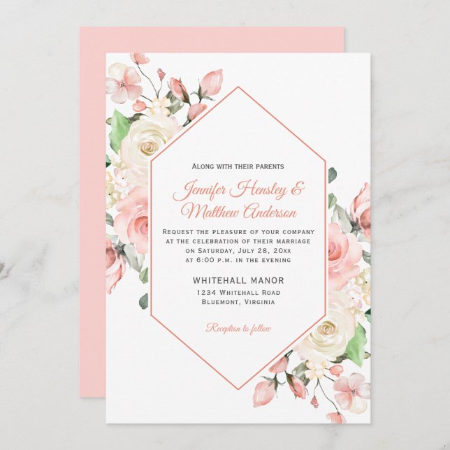  Rosan och Vit ros Ram Bröllop Inbjudningar (Fram/baksida)
