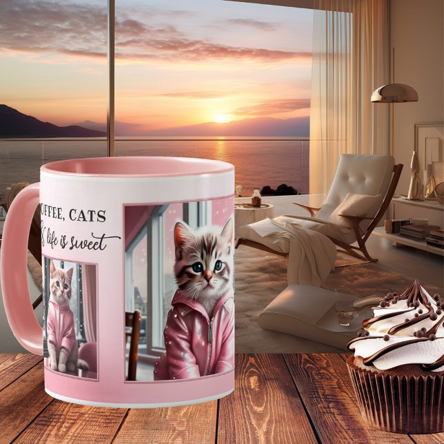 Rosan på din fotofonnyans Cat Sweet Kaffemugg (Mug featuring your photos framed by a simple design in sweet pink colors - nice for Valentine's Day)
