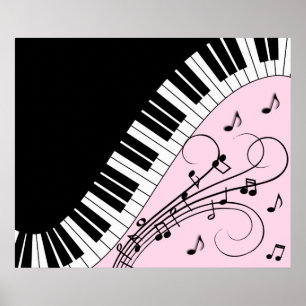 Rosan Piano Tangentbord Black and White Music Desi Poster
