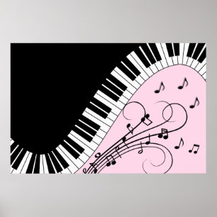 Rosan Piano Tangentbord Black and White Music Desi Poster
