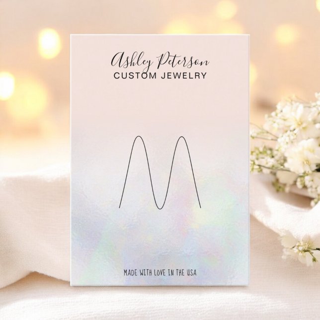  rosan ring visning av pärlkärl och smycken visitkort (Blush pink pearl nacre jewelry ring display business card)