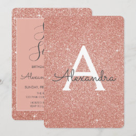 Rosan ro, Glitter, Sverige 16 Monogram Inbjudningar