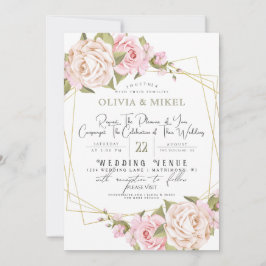  ROSAN VATTENKOLOR BLOMMIGT & RAM GULD BRÖLLOP INBJUDNINGAR