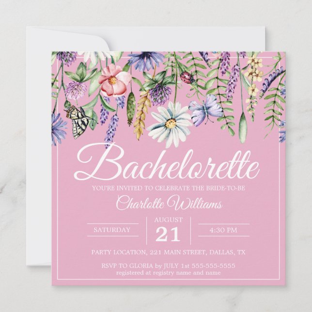  Rosan Wildblommor Boho Bachelorette Party Inbjudningar (Framsida)
